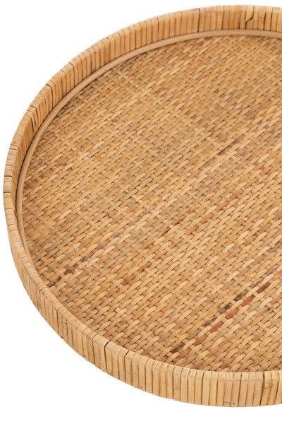 Set Of 2 Trays Round Rattan Natural