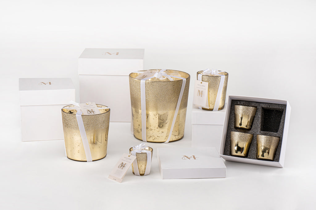 Scented Candle Deluxe Glass Gold Large