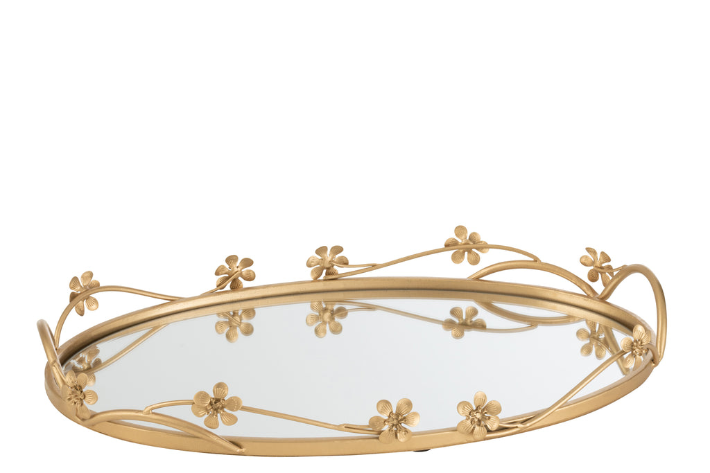 Tray Mirroir Oval Flowers Gold Large