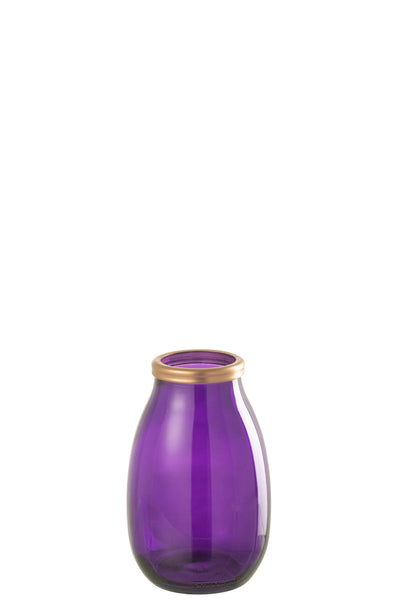 Vase Goldrand Glas Lila Klein